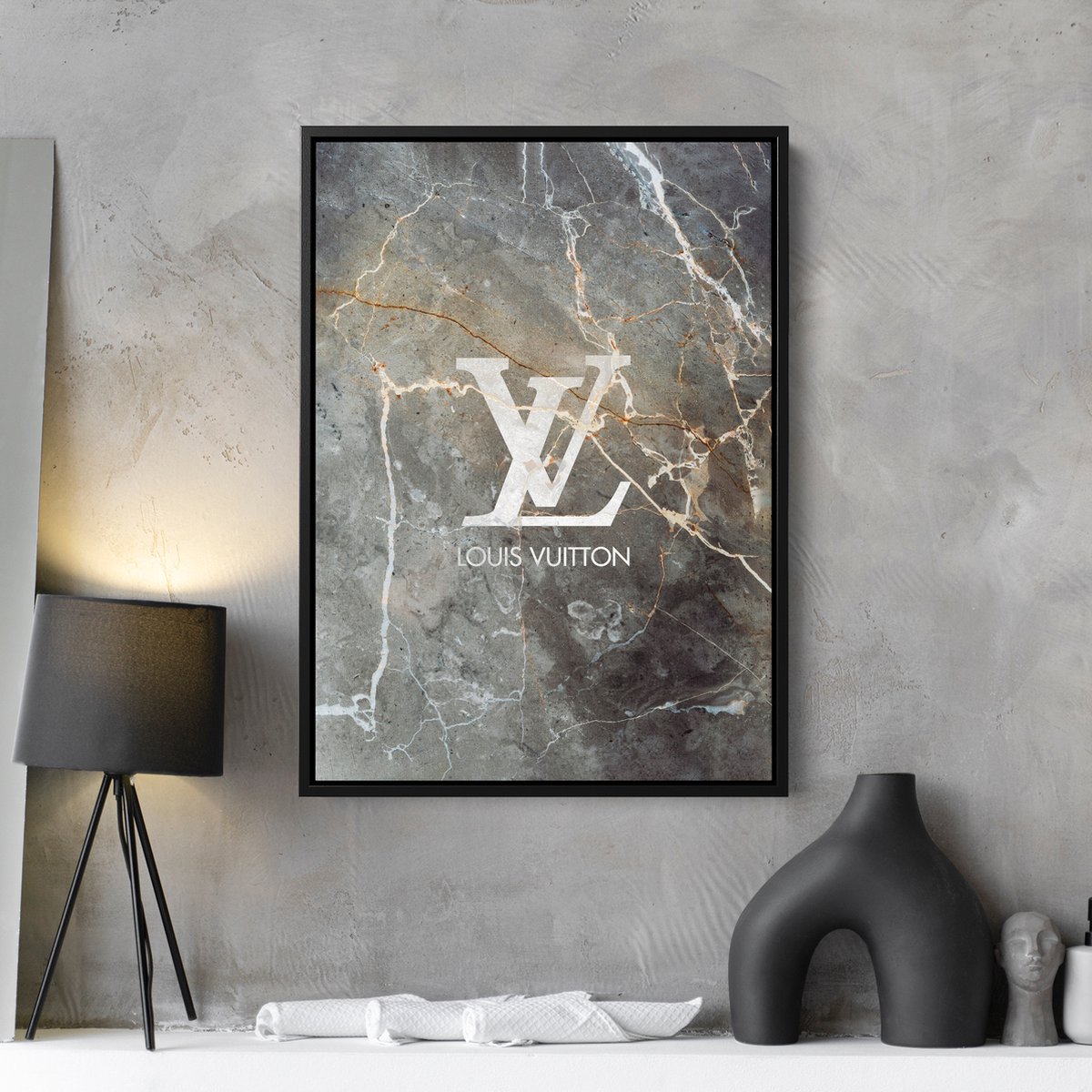 Peinture sur toile de Luxe Louis Vuitton avec cadre de cuisson noir, 50 x  70 cm