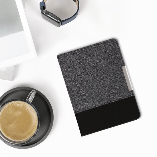 kwmobile hoes geschikt voor Tolino Vision 1 / 2 / 3 / 4 HD - Canvas beschermhoes in donkerblauw / zwart - Voor e-reader van Merkloos — afbeelding 5