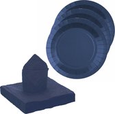 Santex feest/verjaardag servies set - 20x bordjes/20x servetten - kobalt blauw - karton