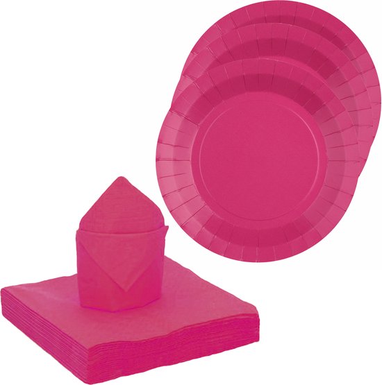 Set vaisselle fête/anniversaire Santex - 20x assiettes à gâteaux/25x  serviettes - rose