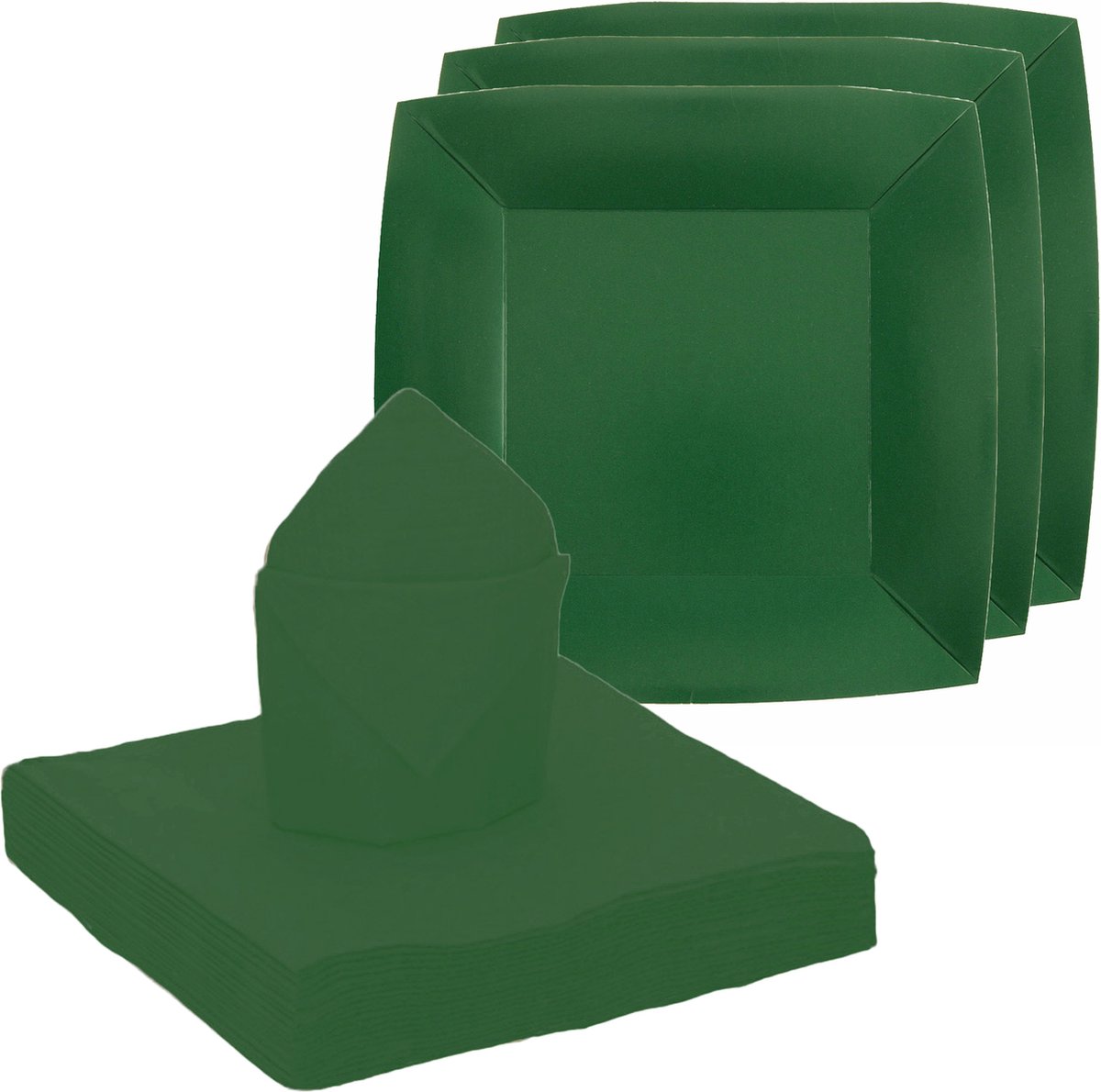 Santex feest/verjaardag servies set - 10x gebaksbordjes/25x servetten - donkergroen - karton
