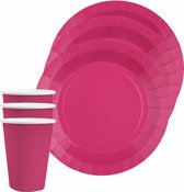 Santex feest/verjaardag servies set - 10x gebaksbordjes en bekertjes - fuchsia roze - karton