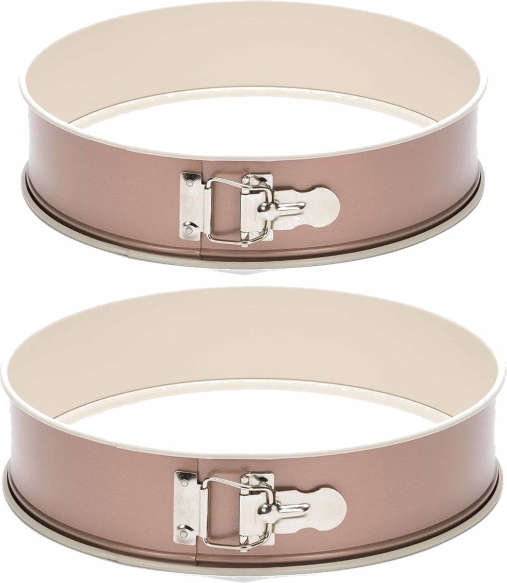 Patisse spingvormen set - 2x stuks ronde taartvormen - rose goud - Dia 20 en 24 cm - anti-aanbak laag