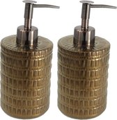 Set van 2x stuks zeeppompjes/zeepdispensers brons keramiek 20 cm - Navulbare zeep houder - Toilet/badkamer accessoires