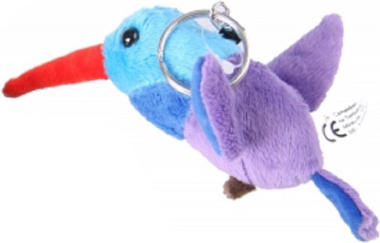 Set van 4x stuks blauwe pluche knuffel kolibrie vogel sleutelhanger 12 cm - Dieren cadeau knuffels/knuffeltjes voor kinderen