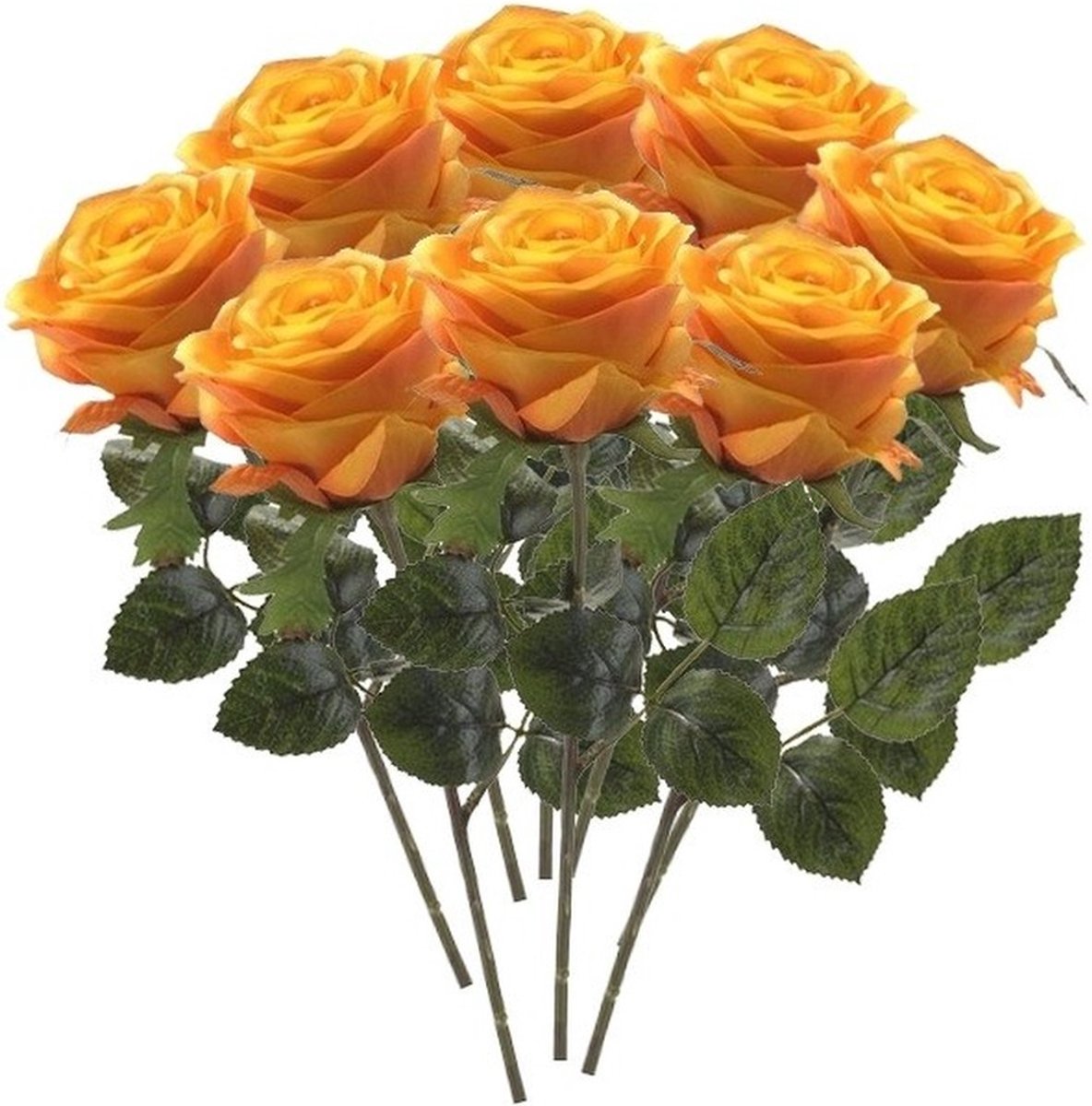 Bellatio Flowers & Plants Emerald Kunstbloem roos Simone - 8x - geel/oranje - 45 cm - decoratie bloemen