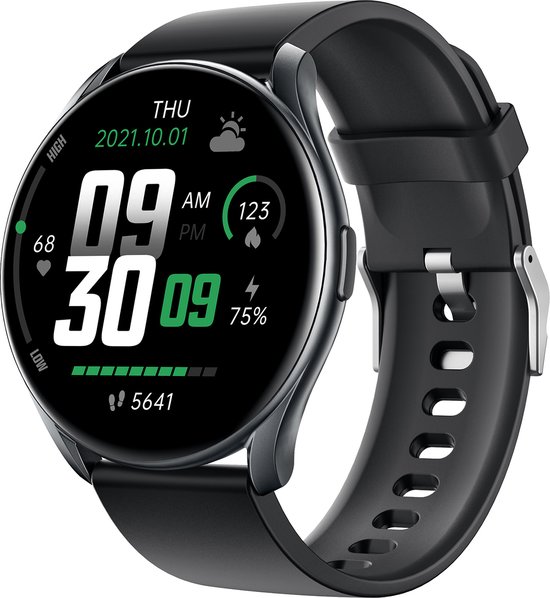 MAOO Smartwatch Dames en Heren - Horloge - Multisport - Stappenteller - Hartslagmeter - Bloeddrukmeter - iOS en Android - GTR Serie - Valentijn Cadeautje - Zwart