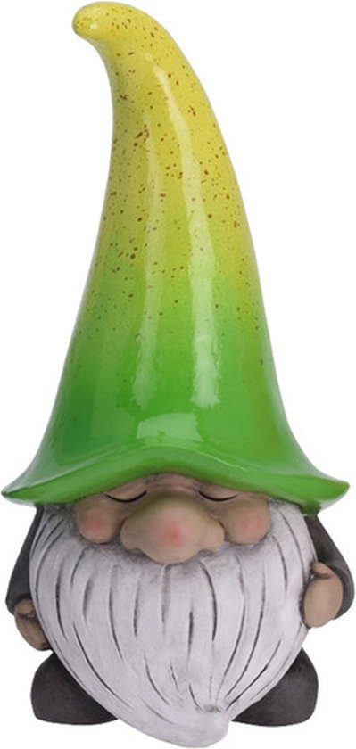 Tuinkabouter gnoom met groen/gele muts 23 cm - Tuinbeeld - Tuindecoratie kabouter