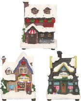 Kerstdorp huisjes set van 3x huisjes met Led verlichting 12 cm - Kerst landschap stad/dorp bouwen