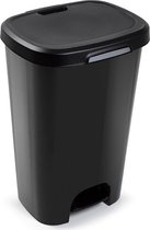 1x Poubelles en plastique / seaux à ordures noirs 50 litres avec couvercle et pédale - Poubelles / poubelles / poubelles - Poubelles de bureau / cuisine