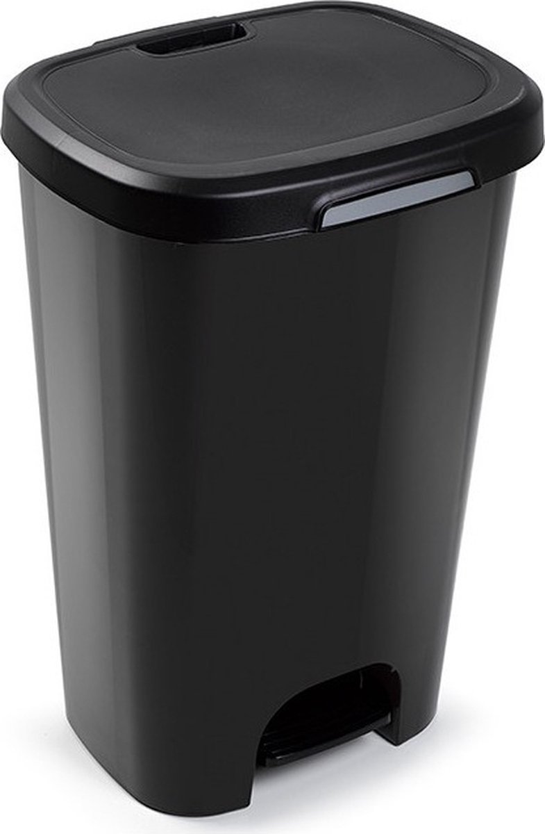 1x Kunststof afvalemmers/vuilnisemmers zwart 50 liter met deksel en pedaal - Vuilnisemmers/vuilnisbakken/prullenbakken - Kantoor/keuken prullenbakken
