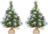 3x Mini kunst kerstboom met 10 LED lampjes en sneeuw 45 cm - Mini kerstboompjes