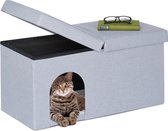 Relaxdays kattenhuis inklapbaar - zitbankje met poezenmand - grote kattenmand poef - stof