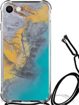Telefoonhoesje met tekst iPhone SE 2022 | 2020 | 8 | 7 Telefoon Hoesje met doorzichtige rand Marble Blue Gold