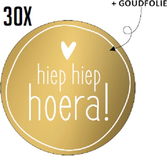 Foto: 30x sluitsticker hiep hiep hoera rona design sluitstickers goudfolie 40mm jarig hoera feest uitdelen sluitzegel traktatiesticker verjaardag wit goud traktatie 30 stuks stickers cadeausticker wensetiket