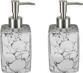 2x stuks zeeppompjes/zeepdispensers wit steen marmerlook 330 ml - Badkamer/keuken zeep dispenser