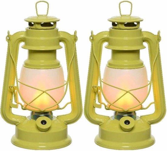 Set van 4x stuks gele LED licht stormlantaarn 24 cm met vlam effect - Campinglamp/campinglicht - Vuur LED lamp