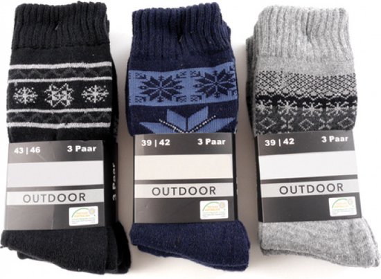 9 paar sokken outdoor maat 43-46 3x Zwart, 3x blauw en 3xgrijs