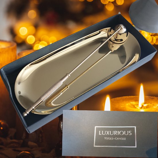 Kaarsenset - kaarsendover - Staal goud kaarsenplateau - Luxe geschenkdoos - Veilig kaarsen doven - Gezond kaarsen uitdoen