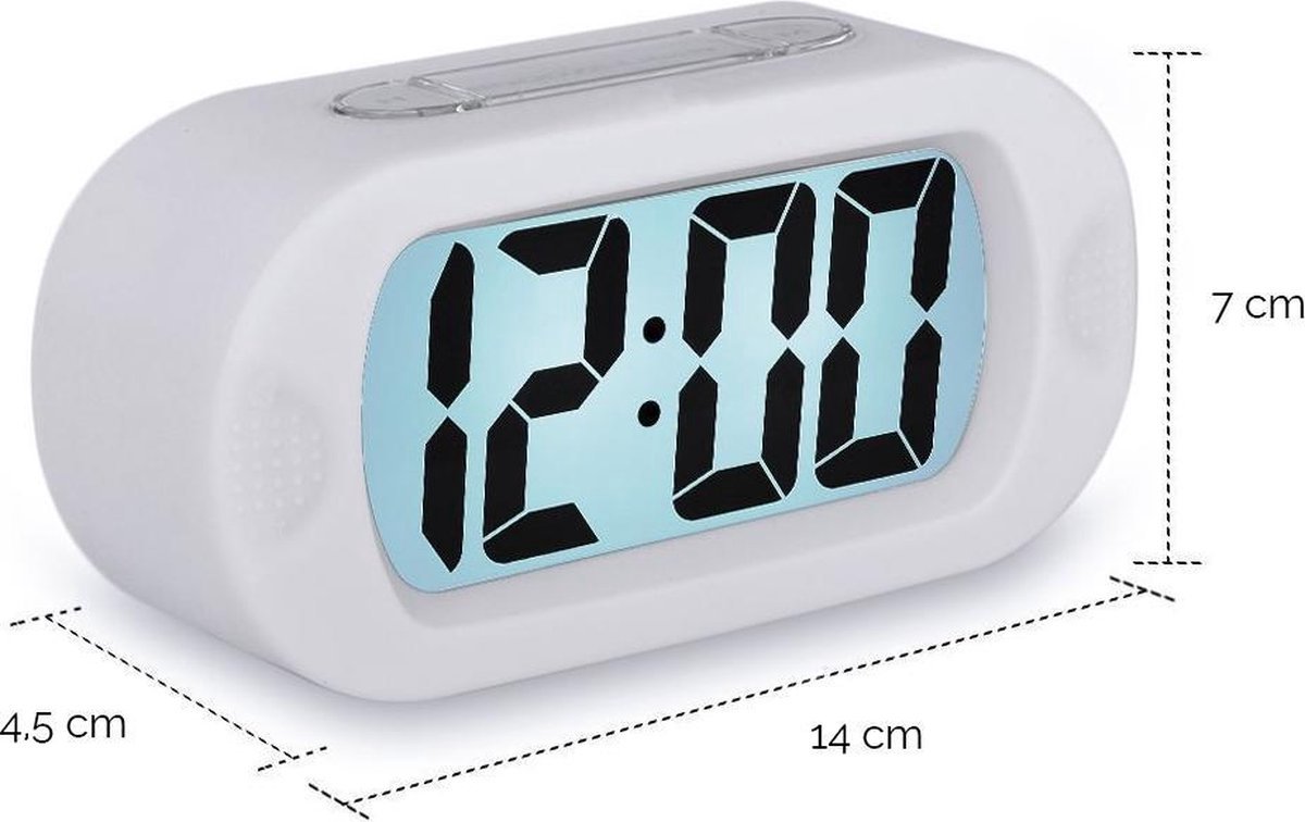 Digitale Wekker Klok - 12uurs - Werkt Op Batterijen - Makkelijk Instelbaar Alarm met Snooze en licht Functie - Kinderwekker Reiswekker - Digitale LED Klok/Wekker - Trendy Wekker Met Snooze functie - Stevige Alarmklok - WIT — cadeau in Elektronica - foto 4