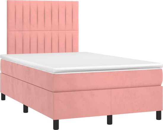vidaXL-Boxspring-met-matras-en-LED-fluweel-roze-120x200-cm
