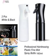 Sibel Extreme Mist Verstuiver 160ml Zwart en Wit| Professional Hairdressing Plastic Fine Mist Spray Bottle - 2 stucks