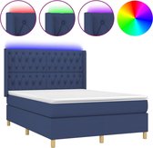 vidaXL - Boxspring - met - matras - en - LED - stof - blauw - 140x200 - cm