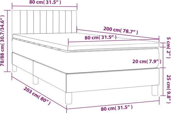 vidaXL - Boxspring - met - matras - stof - crèmekleurig - 80x200 - cm