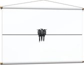 WallClassics - Textielposter - Trio Vogels op Zwarte Lijn - 120x80 cm Foto op Textiel