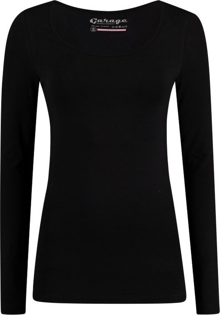 Garage 704 - Dames Bodyfit T-shirt ronde hals lange mouw zwart S 95% katoen 5% elastan