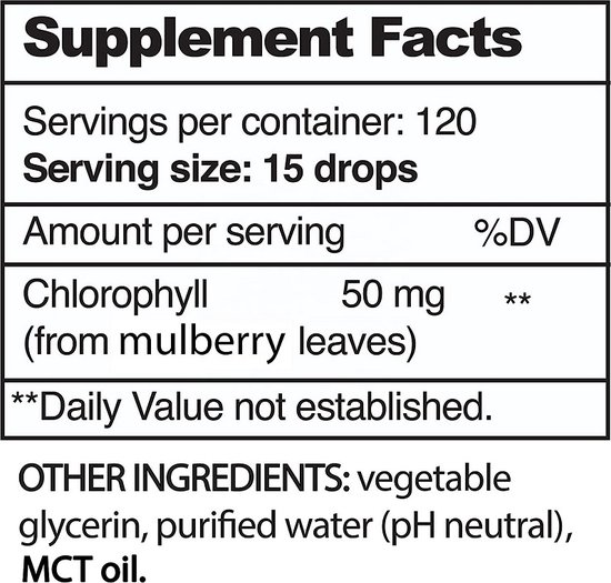 All-Natural Chlorophyll liquid - chlorofyl druppels - voeding supplement - vloeibaar detox, huid, haar - vegan, suikervrij, glutenvrij