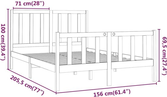 vidaXL - Bedframe - massief - grenenhout - wit - 150x200 - cm