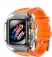MY PROTECT - Luxe Sapphire Bandje & Hoesje Geschikt Voor Apple Watch 45mm - Oranje