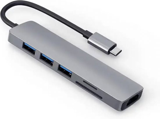Welley - 6 in 1 Hub - USB Hub 3.0 - USB C - USB Splitter - Grijs - HDMI