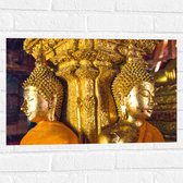 Muursticker - Pilaar met Gouden Boeddha's en Details - 60x40 cm Foto op Muursticker