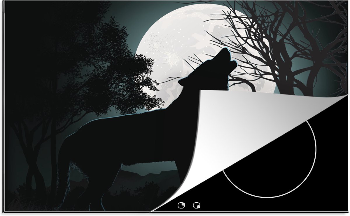 KitchenYeah® Inductie beschermer 77x51 cm - Wolf - Silhouet - Maan - Kookplaataccessoires - Afdekplaat voor kookplaat - Inductiebeschermer - Inductiemat - Inductieplaat mat