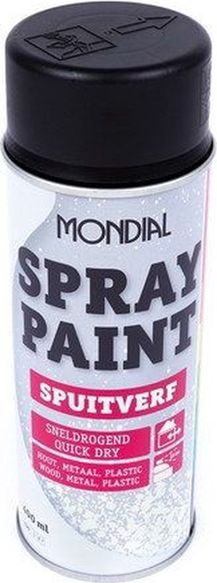 Mondial Spuitlak Spuitverf - Sneldrogend - Hout Metaal Plastic - Diep Zwart - RAL 9005 - Zijdeglans