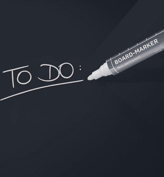 Witte Sigel boardmarker schrijft 'To Do:' op een zwarte ondergrond.