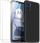 Casemania Hoesje Geschikt voor Motorola Moto E22 & E22i Zwart & 2X Glazen Screenprotector - Siliconen Back Cover