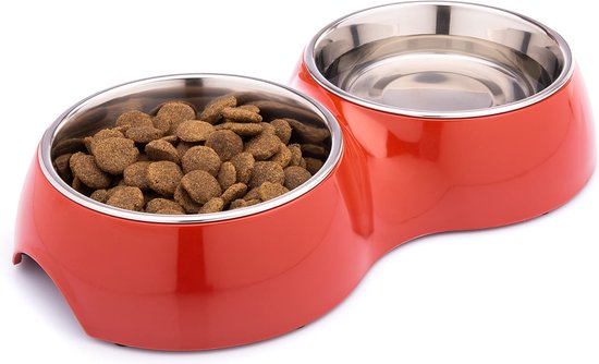 PawHut Voerbak voor honden, verhoogd, dubbele bak met 2 afneembare stalen kommen, in hoogte verstelbaar 11/21,5/32 cm en 1 mat