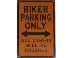 Wandbord – Biker park only - Motor parkeren - Retro - Wanddecoratie – Reclame bord – Restaurant – Kroeg - Bar – Cafe - Horeca – Metal Sign – 20x30cm