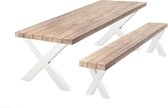 Tuinset Douglas | Tuintafel 300 x 100 + Tuinbankje - Witte Stalen X poot + Tijdelijk Gratis Onderhoudspakket - inclusief montage