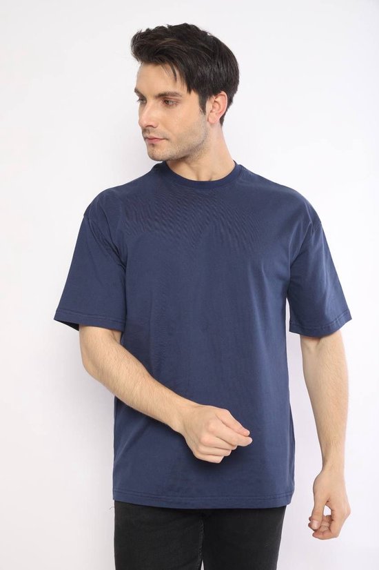 Tshirt-100% katoen-donkerblauw-ronde hals