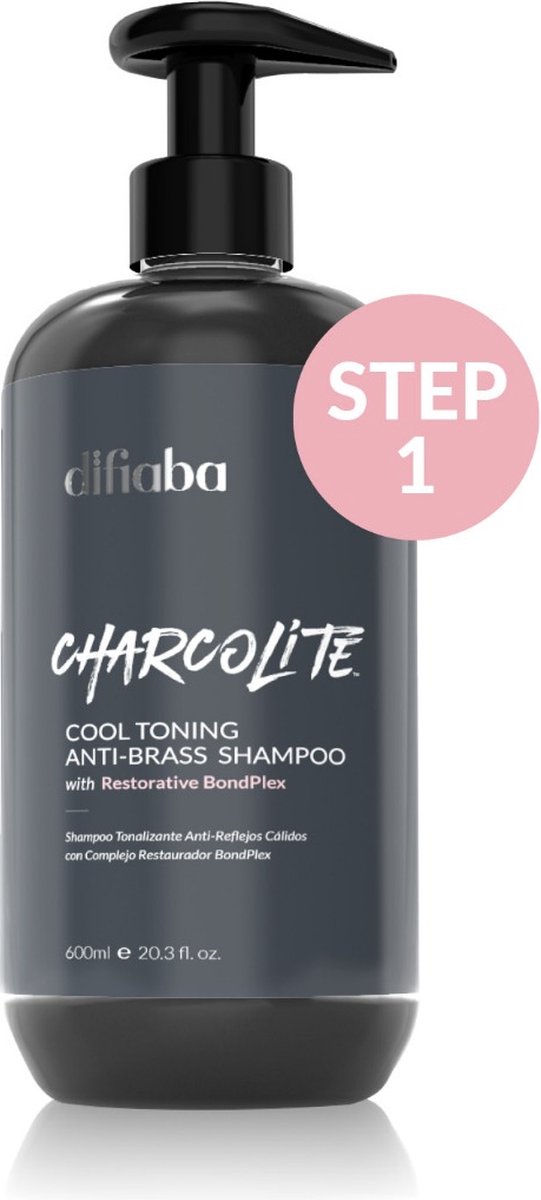 Difiaba Charcolite Cool Toning Anti-Brass Shampoo met Pomp 600ml - Zilvershampoo vrouwen - Voor