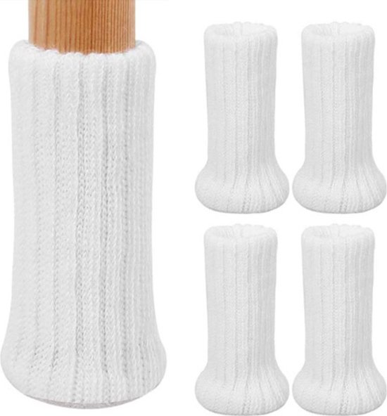 4 Witte Stoelpoot Sokken - Omtrek 7 tot 17cm - Doorsnede 2.5 tot 5.5cm - Beschermers Dopjes - Stoel Vloer Bescherming Wit - Block Socks - Vloerbeschermers - Bescherming