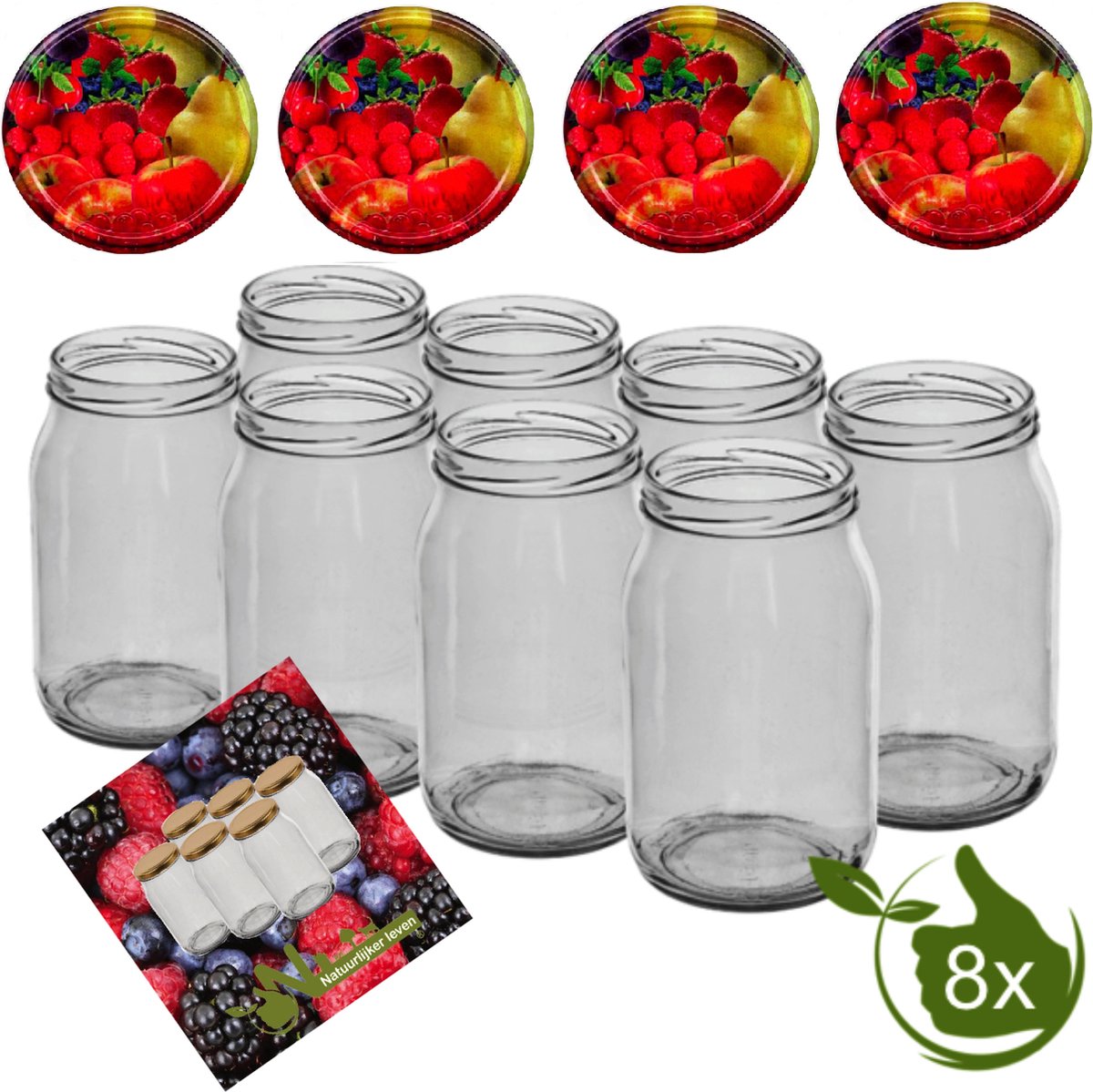 Glazenpotten 900 ml met twist-off deksel (Gemengd fruit) 8 stuks