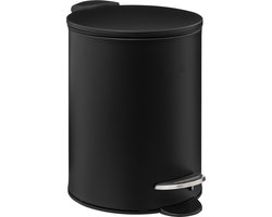 foto van 5Five Pedaalemmer - zwart - metaal - 3L - 23 cm - soft close - voor badkamer en toilet