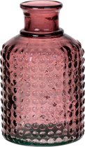 Bellatio Design Bloemenvaas - paars relief transparant glas - D12 x H20 cm - vaas