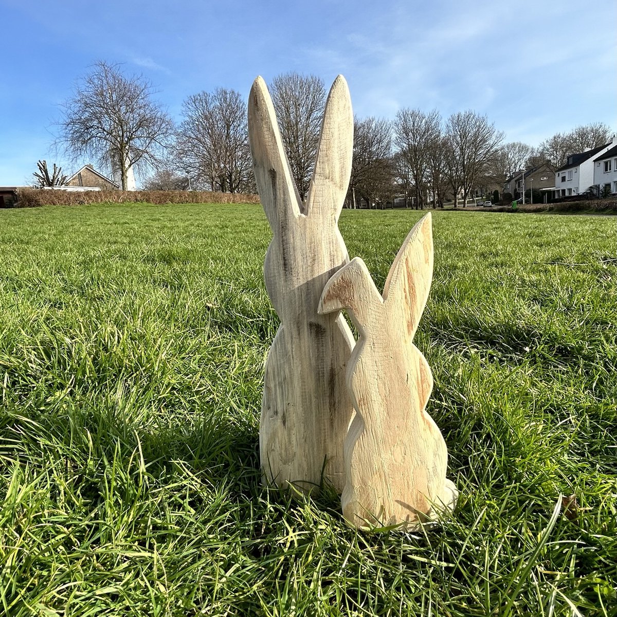 2 stuks houten paashazen, standaard, paashaas, decoratie, 17 cm