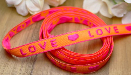 Armbandje - Stof - Love - Oranje/Roze